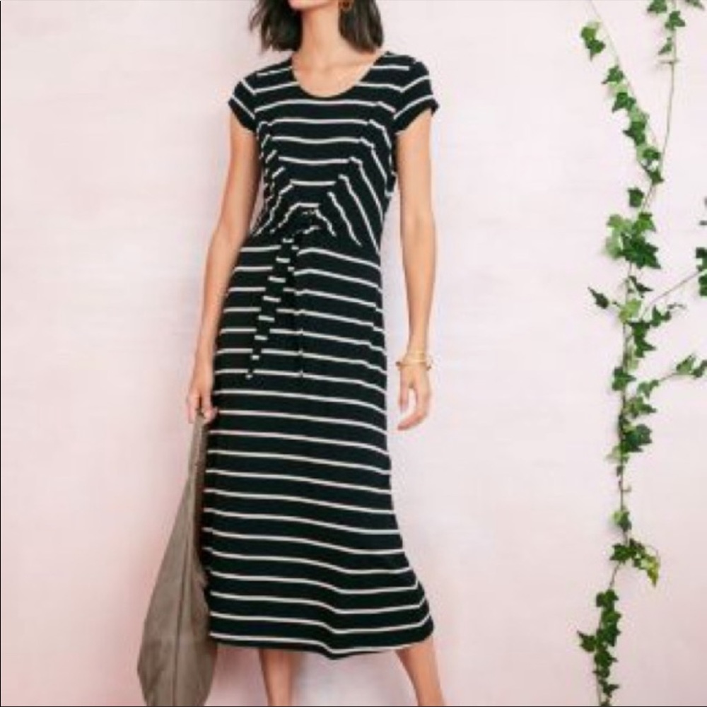 Garnet Hill Short Sleeved Tie Twist Striped Midi Dress